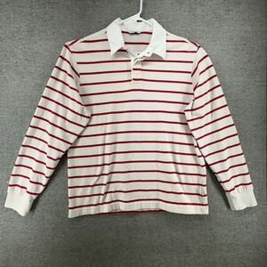 AYR Rugby Polo Shirt Men Size Large Red Striped Long Sleeve 100% Cotton
